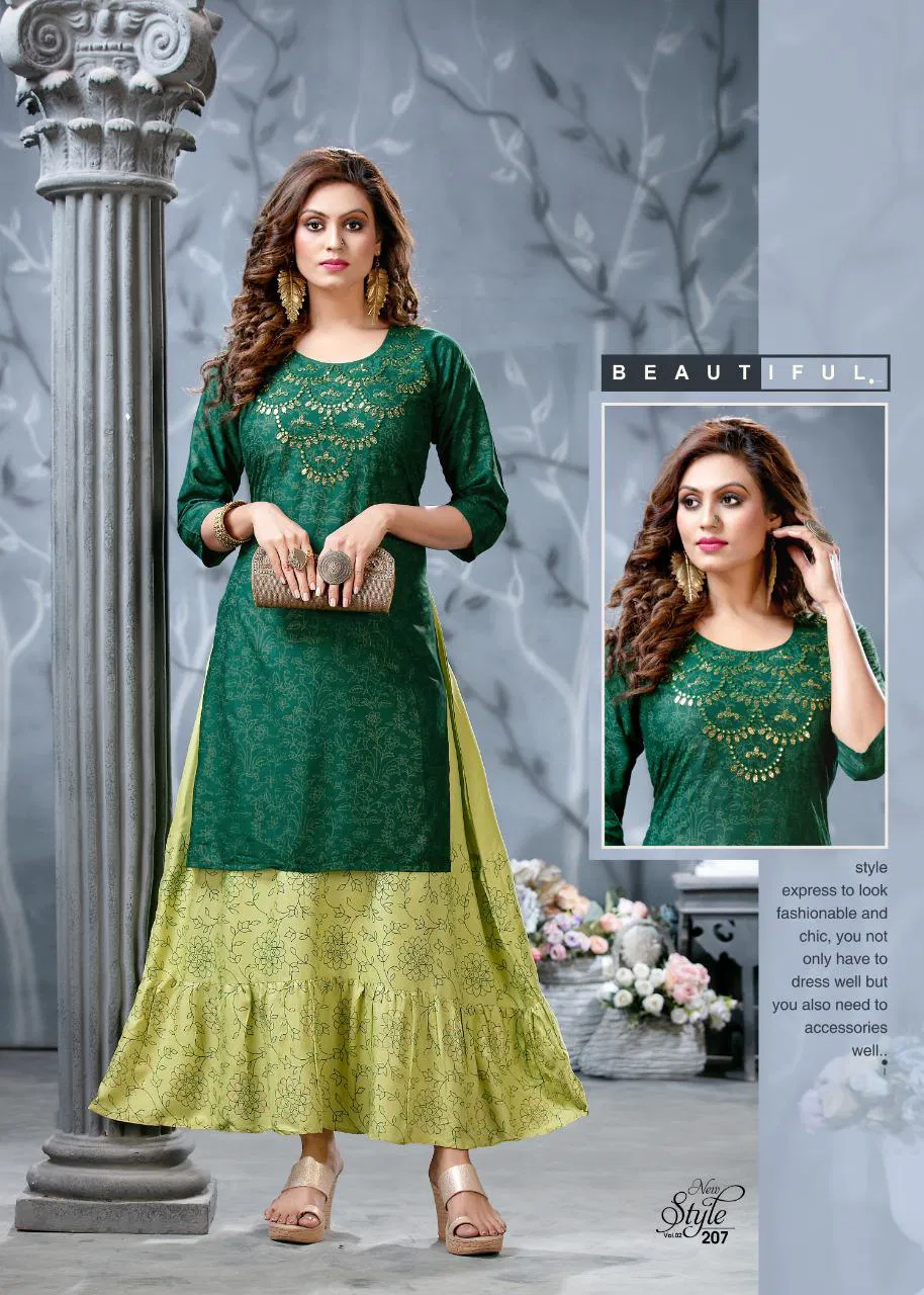 New Style 2 Ethnic Wear gota patti embroidery concept long kurti with attached skirt Collection