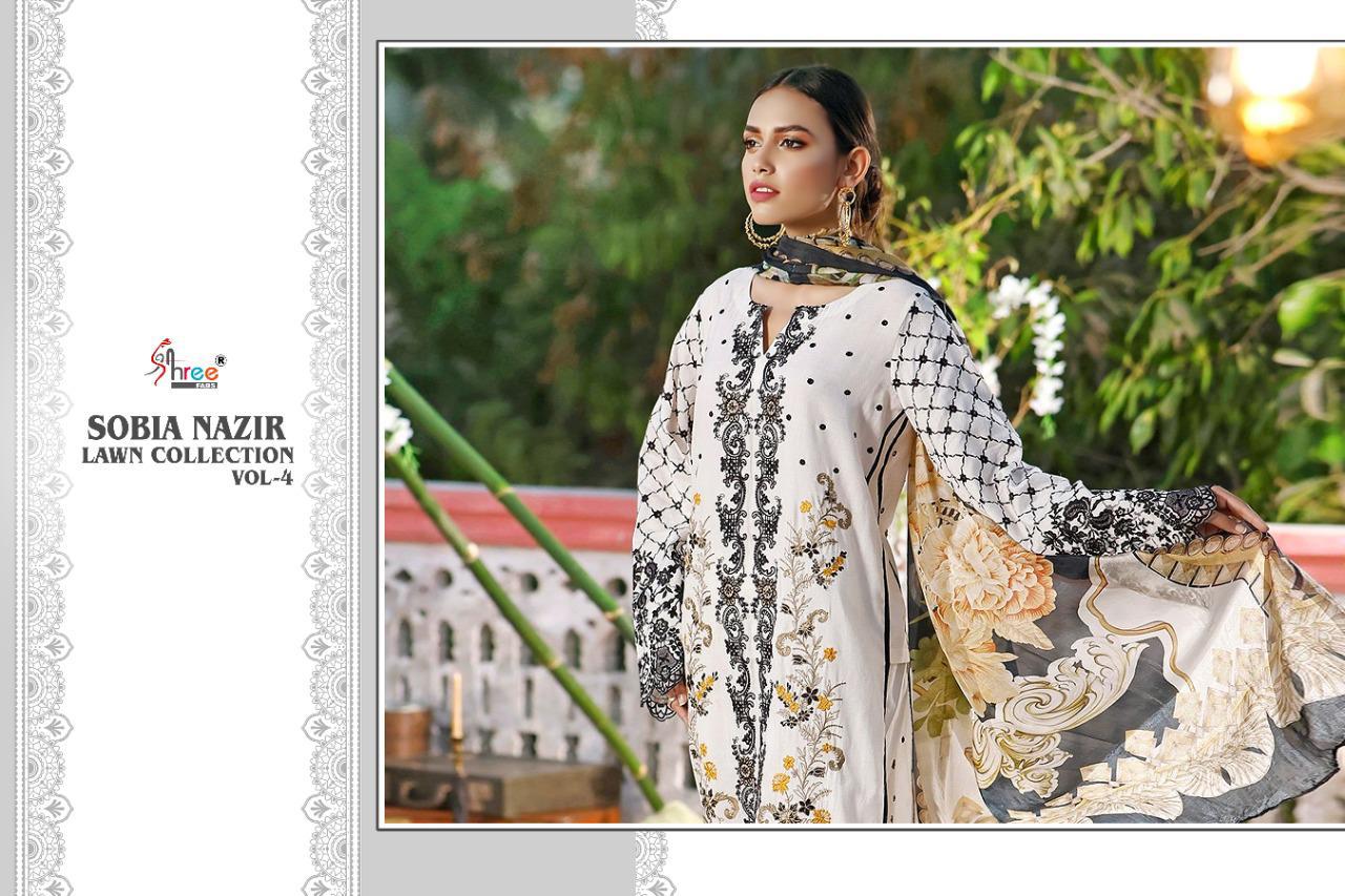 Shree Sobia Nazir Lawn Collection 4 Lawn Cotton Embroidery Pakistani Salwar Kameez Collection
