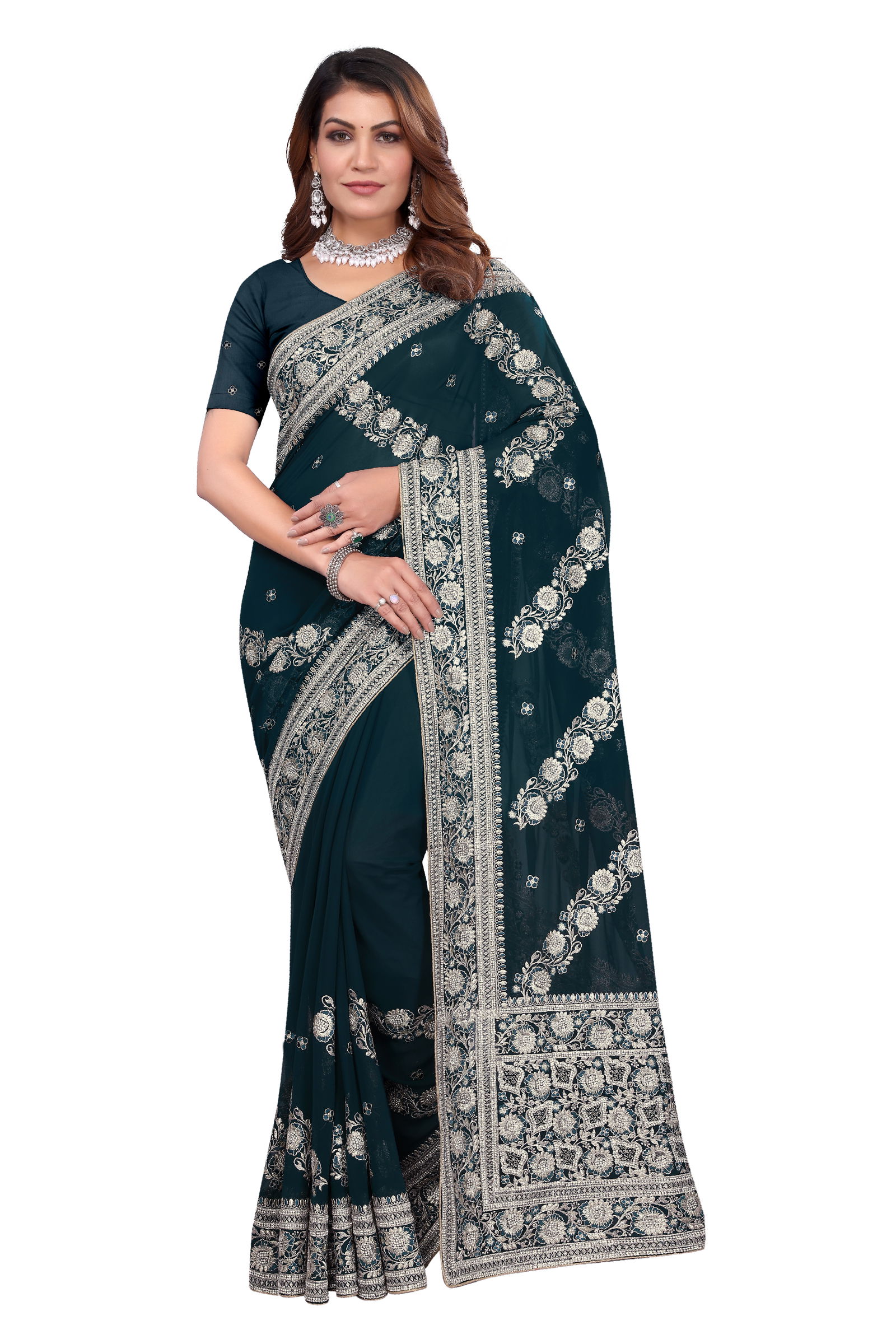 Dulhan By Utsav Nari Georgette Embroidery Sarees Wholesale Price In Surat
