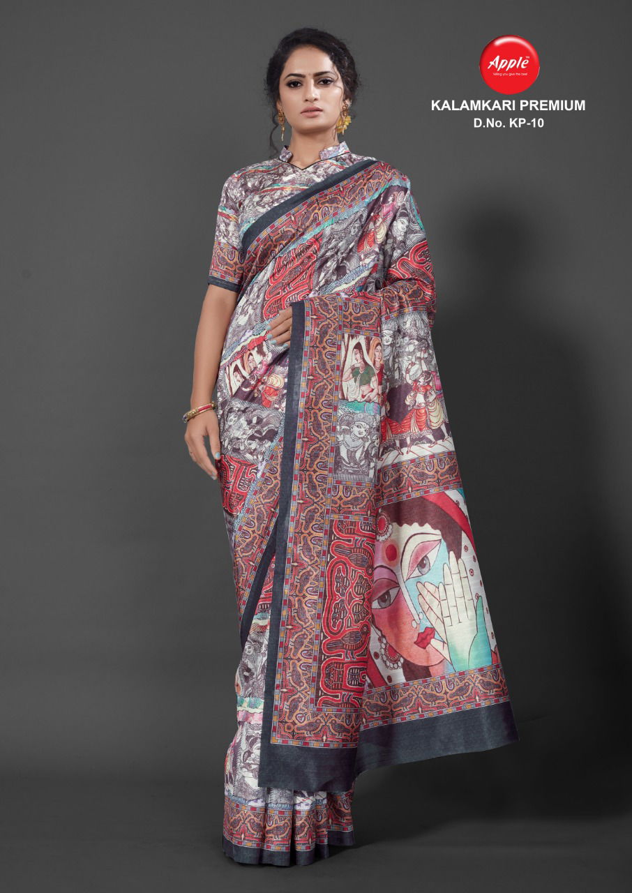 APPLE KALAMKARI PREMIUM KP-01 Fancy Festive Wear Digital Printed Bhagalpuri Silk Saree Collection
