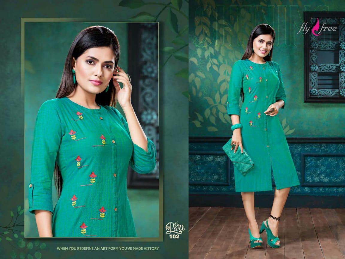 Fly Free Pari Designer Daily Ethnic Wear Embroidery Work Kurtis Collection
