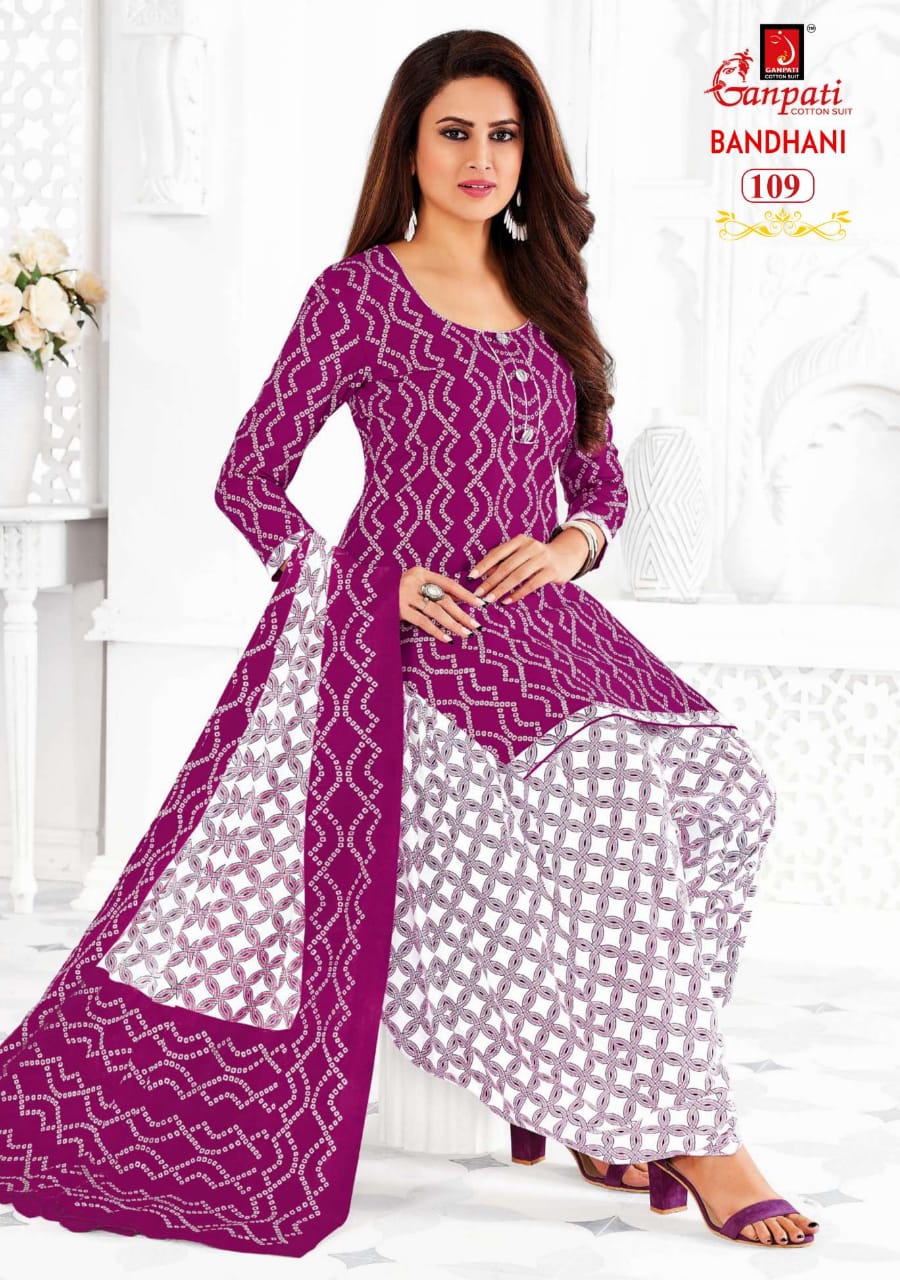 Ganpati Bandhani 1 Printed Cotton Regular Wear Designer Dress Material Collection
