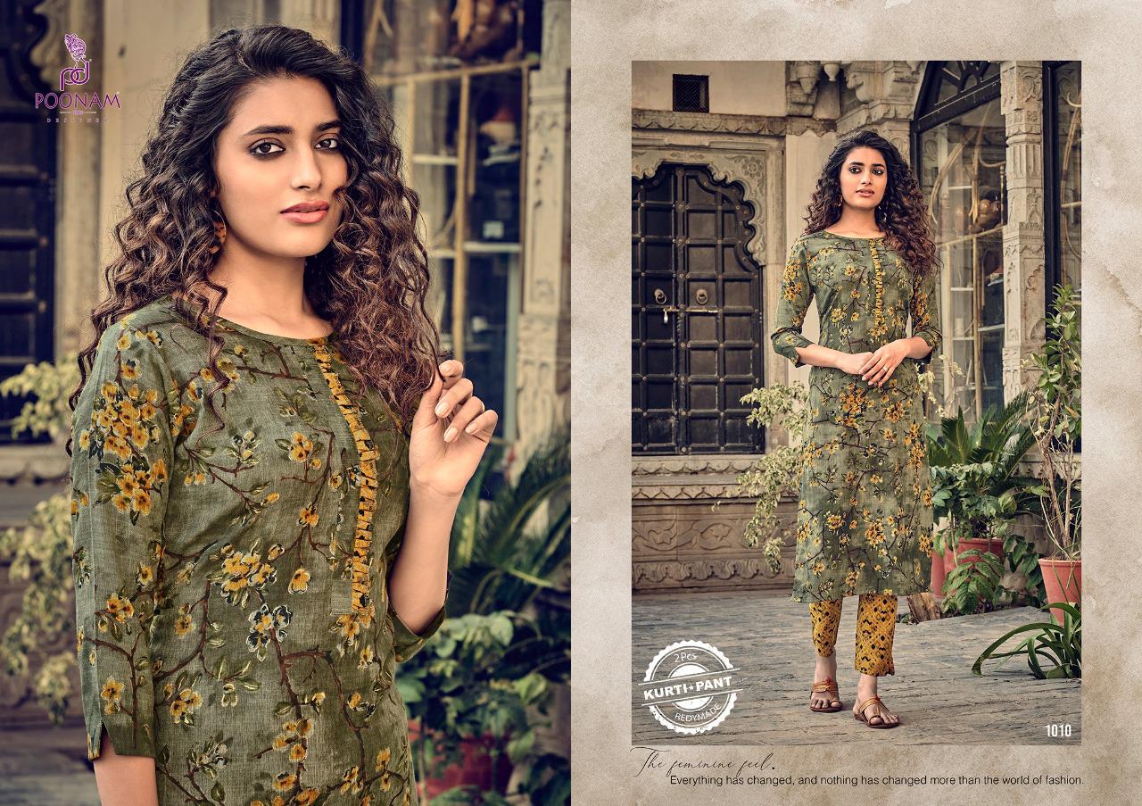 Poonam Aarna Fancy Ethnic Wear Rayon Printed Kurtis With Bottom Collection
