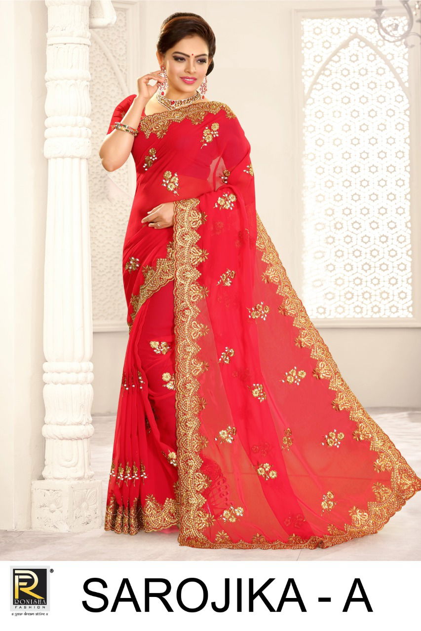 Ronisha Sarojika Latest wedding Wear Festive Wear Heavy Worked Georgette Saree Collection