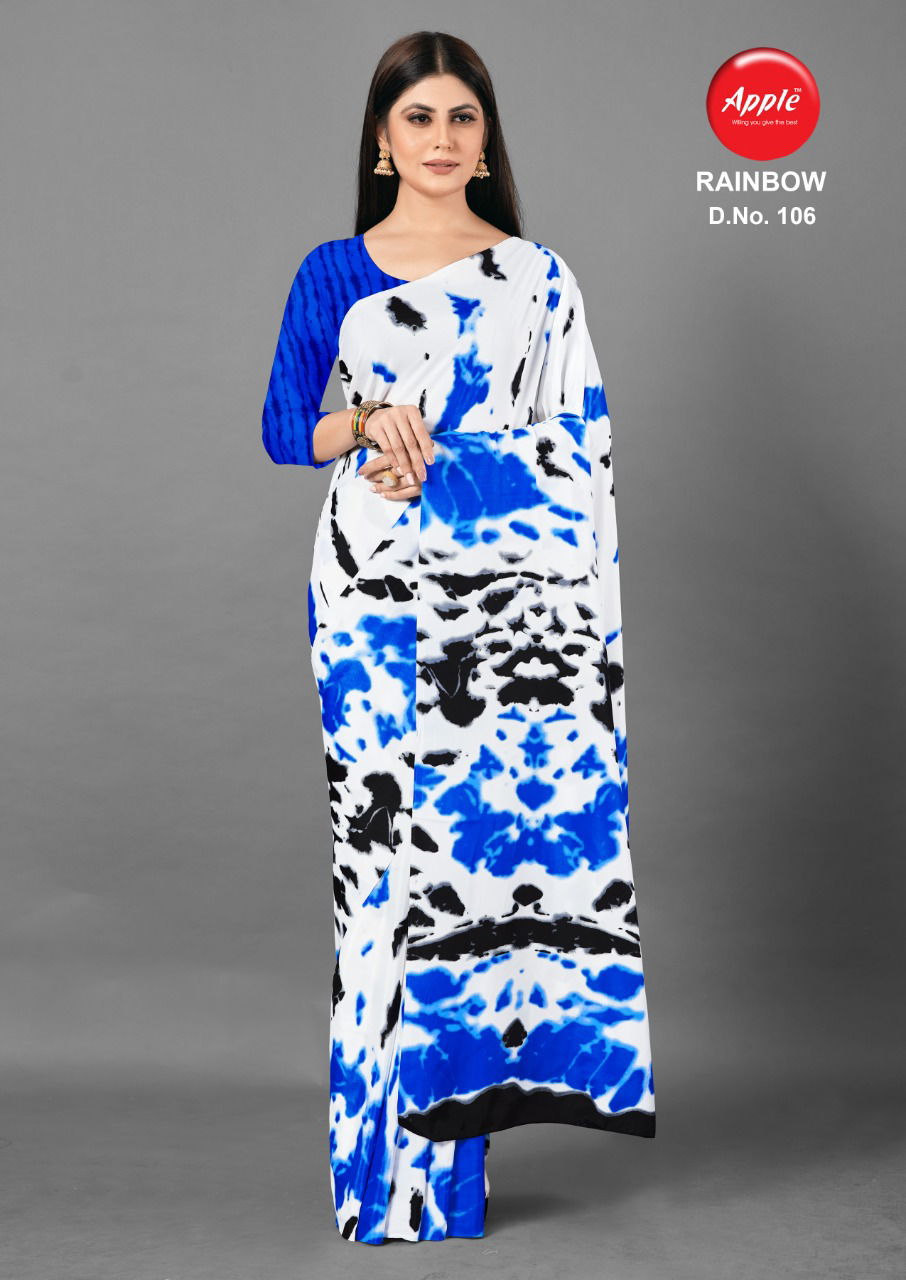 Apple Rainbow Fancy Designer Latest Regular Causal Wear Printed Crepe Sarees Collection
