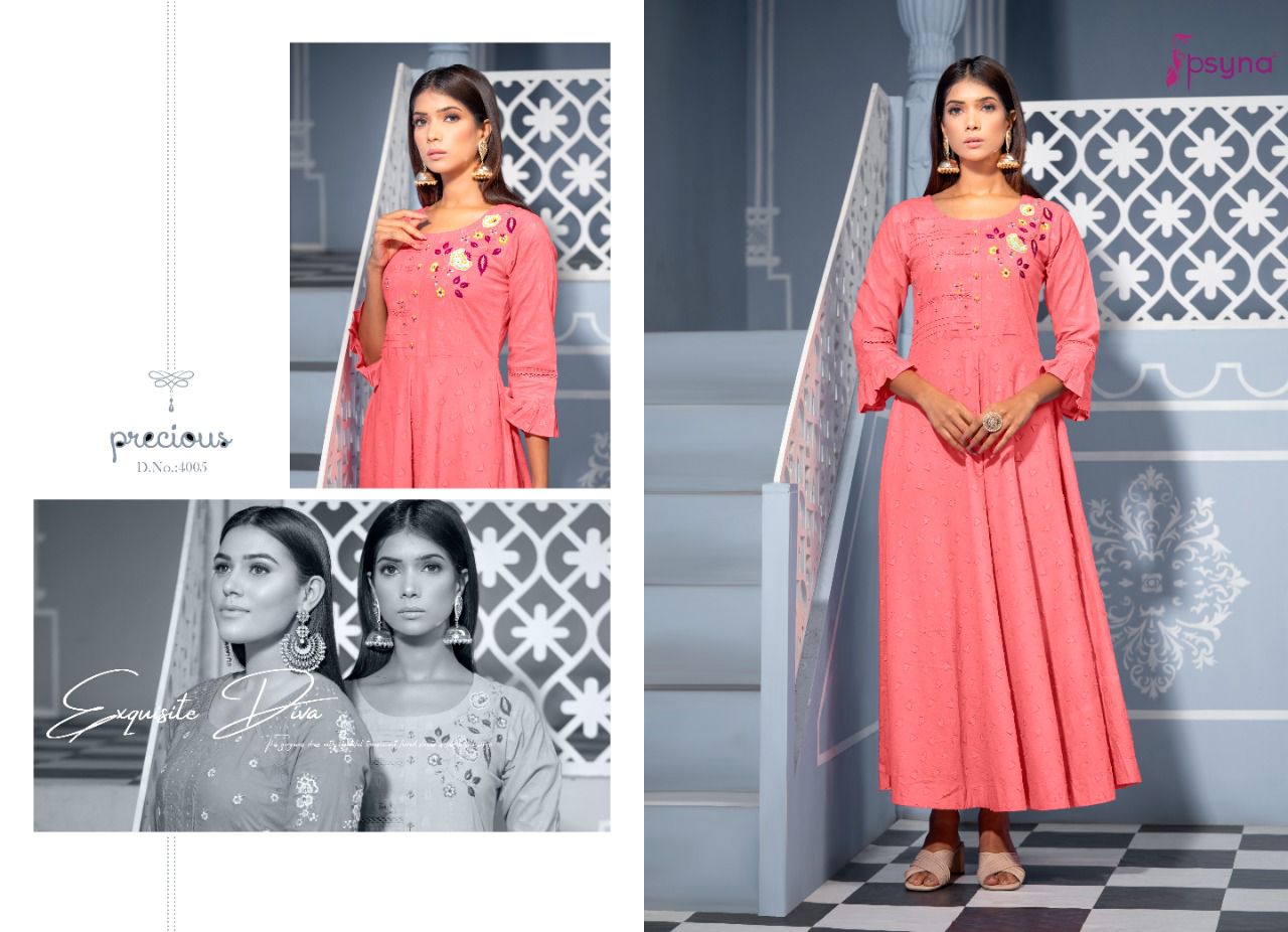 Psyna Precious 4 Fancy Party Wear Rayon Long Designer Kurti Collection