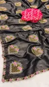 1296 Beautiful Designer Gold Crush Silk Embroidery Saree Suppliers In India
