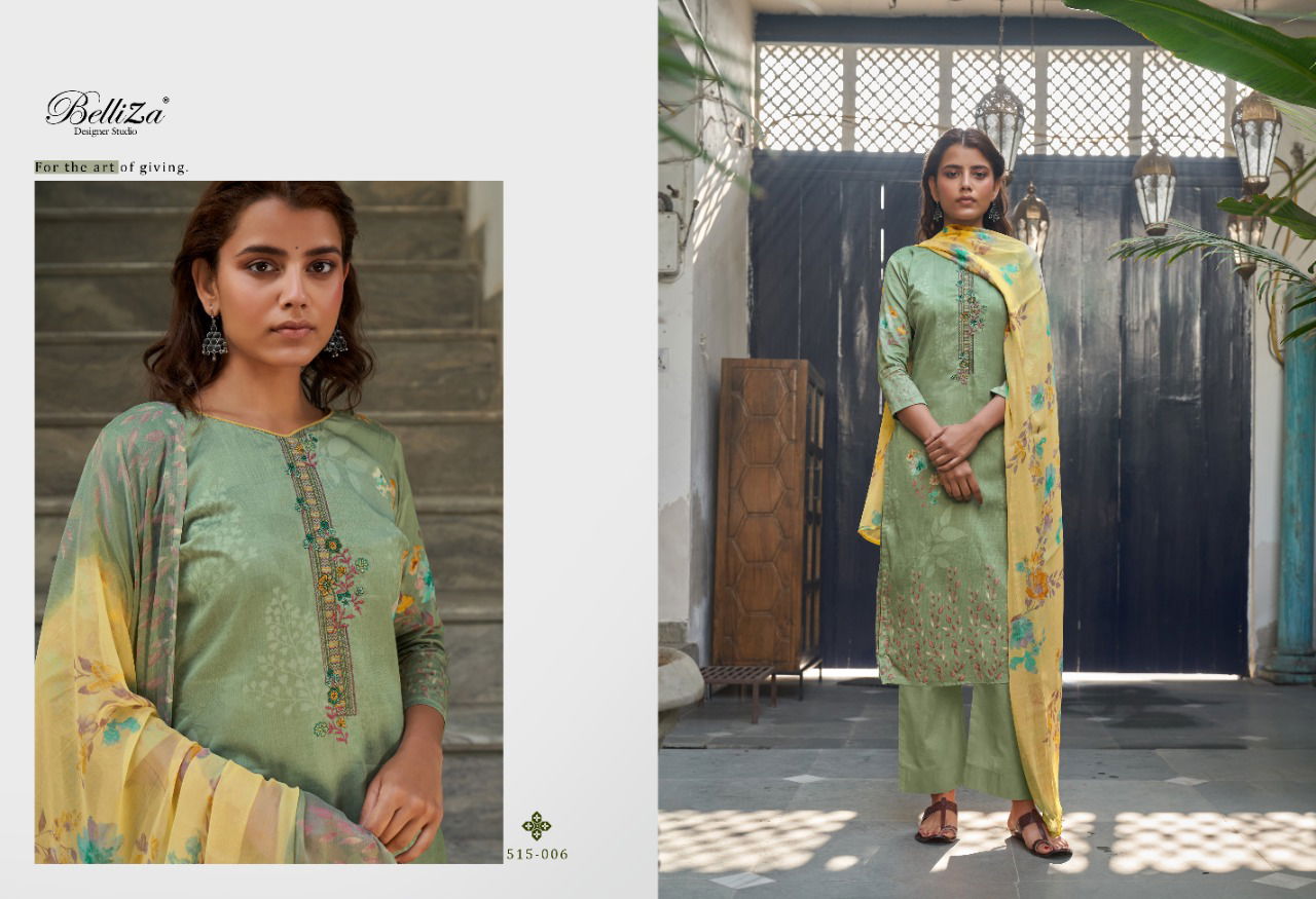 Belliza Ehsaas Casual Wear Pure Jam Cotton Printed And Heavy Embroidery Designer Dress Material Collection
