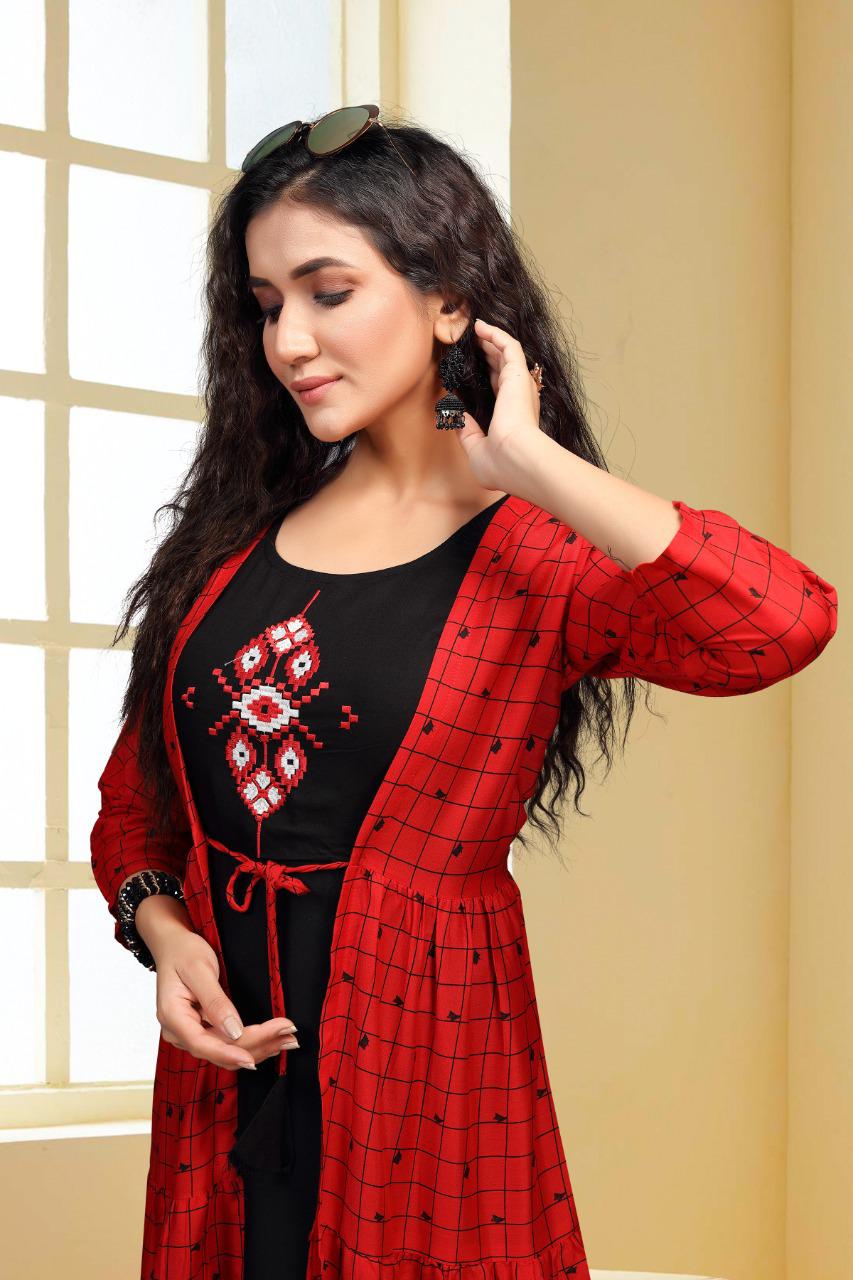 Ft Peacock Casual Wear Rayon Kurtis With Attached Jacket Collection
