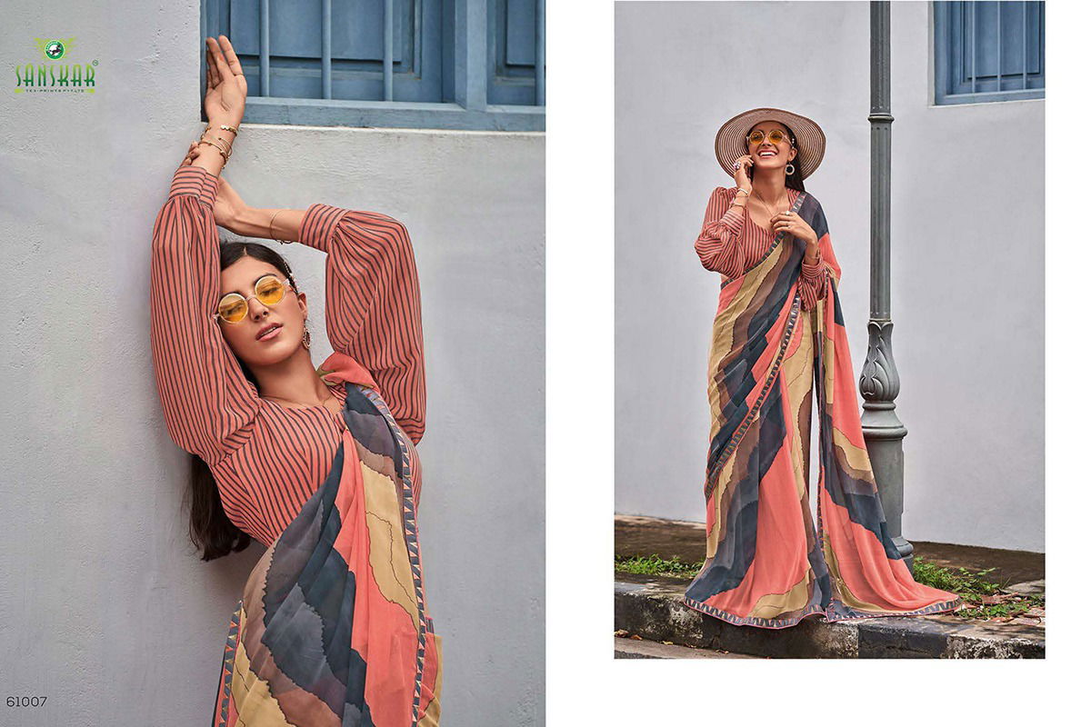 Sanskar Chitrakala Party Wear Georgette Printed Sarees Collction
