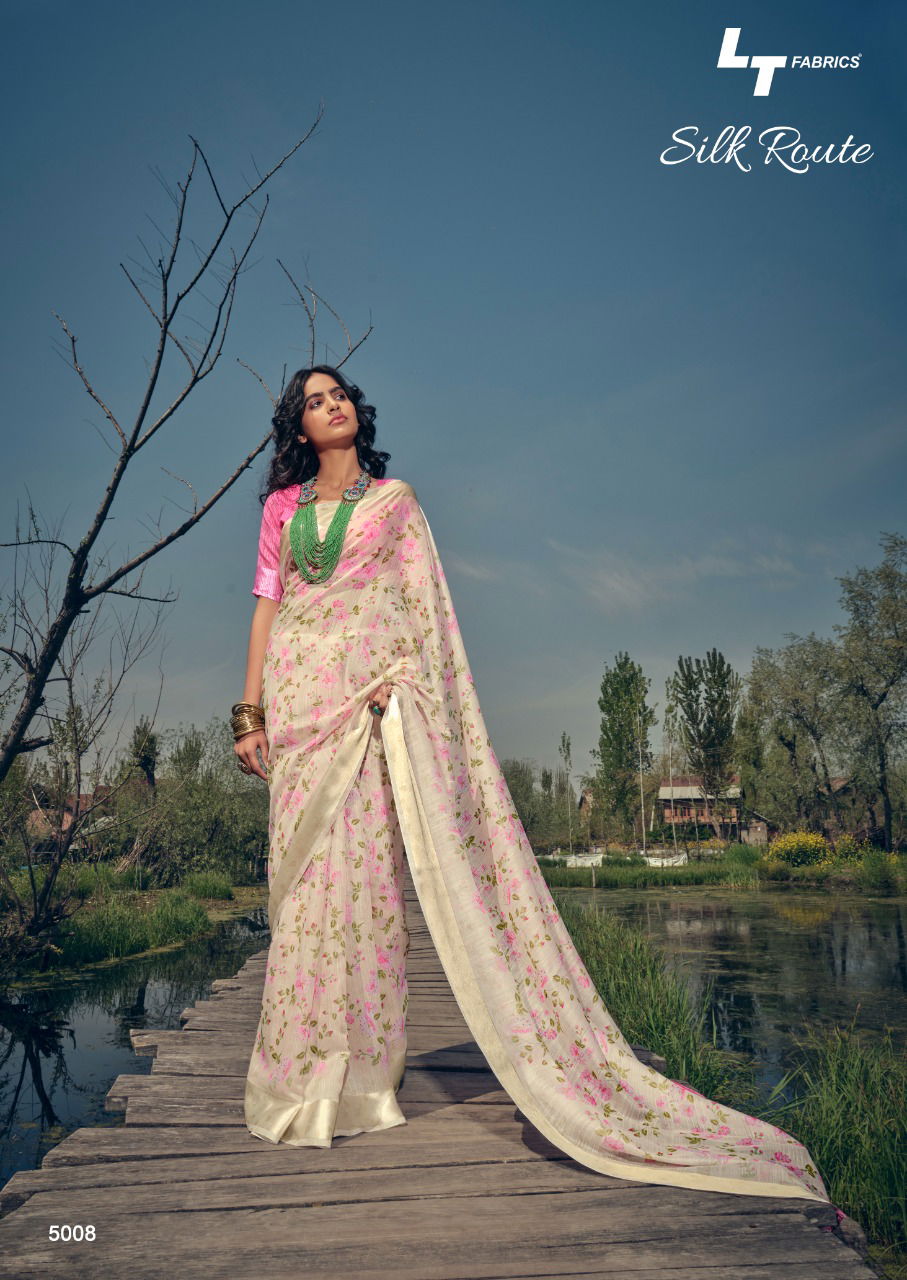 Lt Silk Route Latest Fancy Designer Linen Printed Casual Wear Saree Collection
