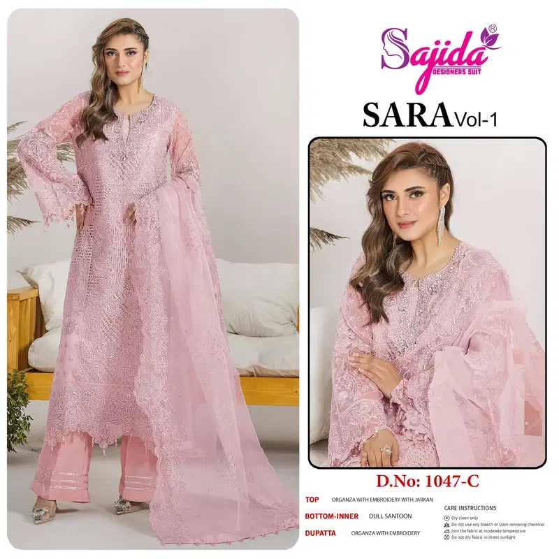 Sara Vol 1 by Sajida Organza Pakistani Salwar Kameez Suppliers In India