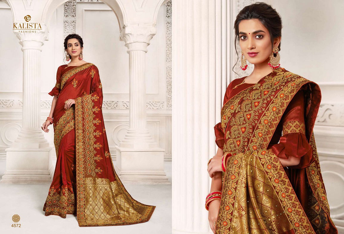 Kalista Dulhan Latest Designer Festive Wear Embroidery Worked Vichitra Silk Sarees Collection
