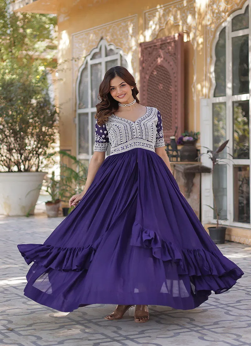 Jf 2485 Amazing Georgette Designer Gown With Bottom Wholesale Suppliers In Mumbai