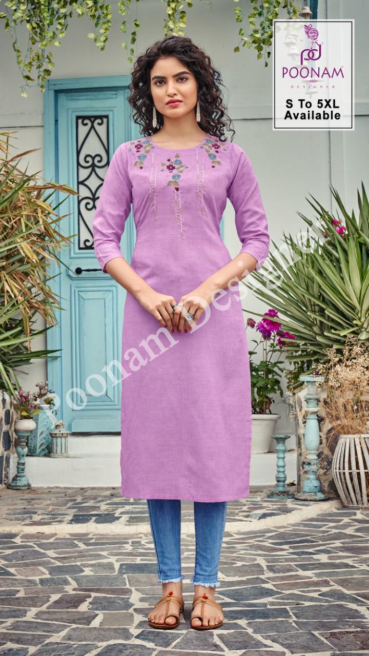 Poonam Bijiliji 2 Pure Cotton Ethnic Wear Embroidery Work Kurti Collection

