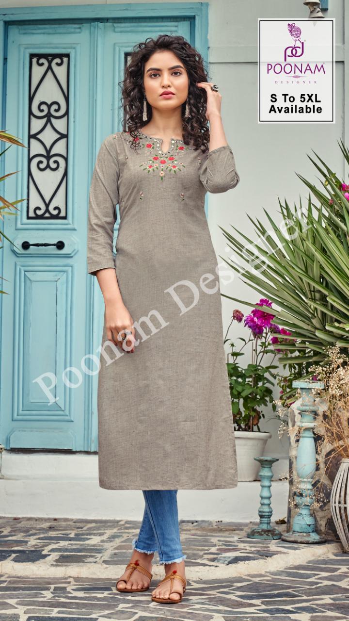 Poonam Bijiliji 2 Pure Cotton Ethnic Wear Embroidery Work Kurti Collection
