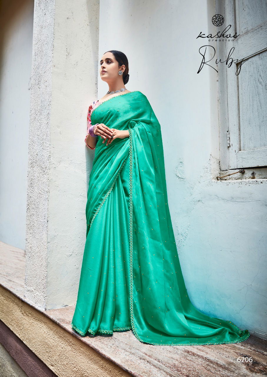Kashvi Ruby Chiffon Festive Wear Fancy Printed Blouse Saree Collection
