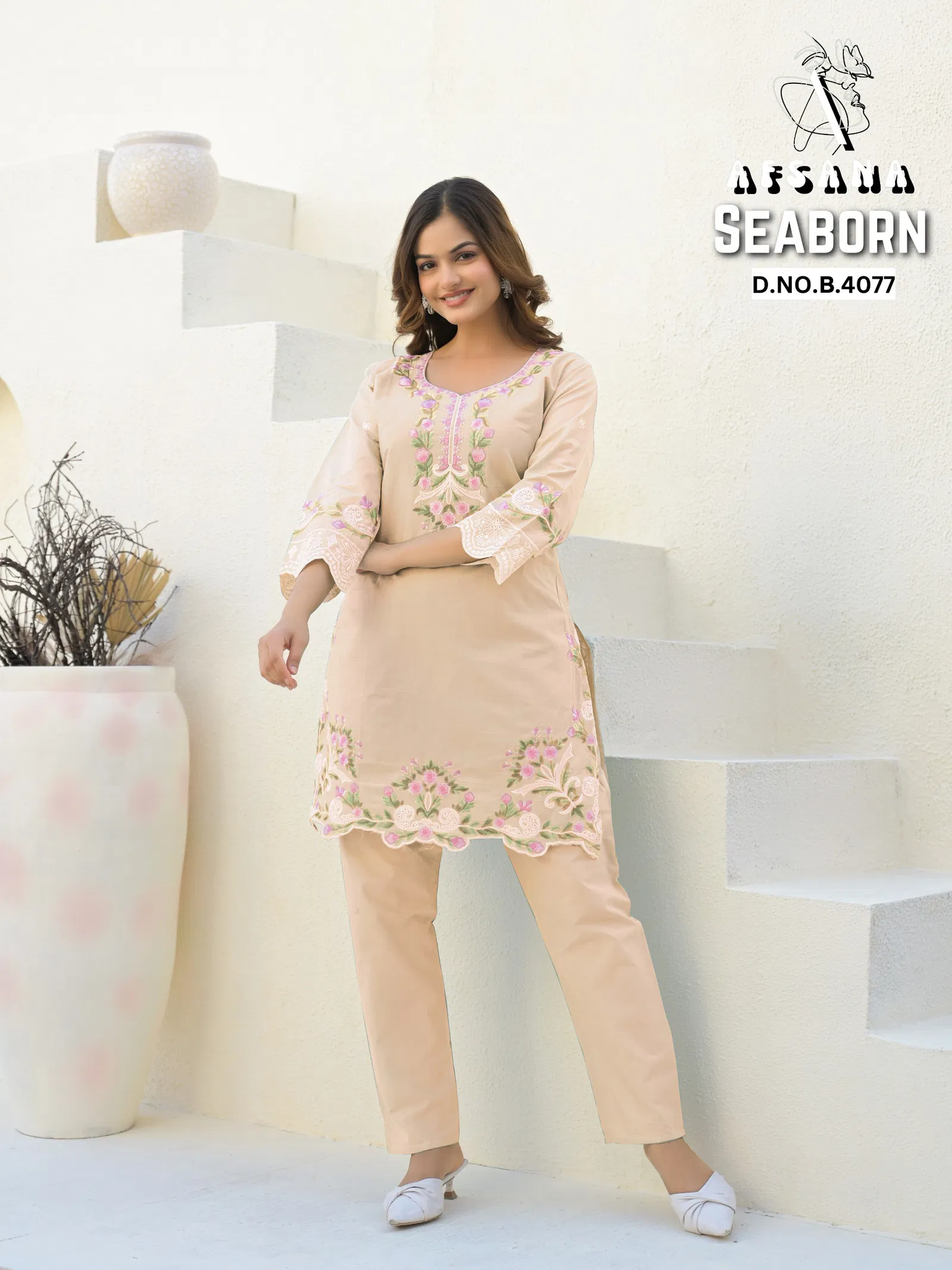 Seaborn By Afsana Cotton Embroidery Kurti With Bottom Exporters In India