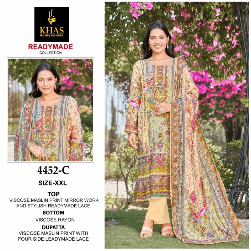 Khas 4452 Viscose Maslin Ready Made Pakistani Suits Wholesale Clothing Suppliers In India