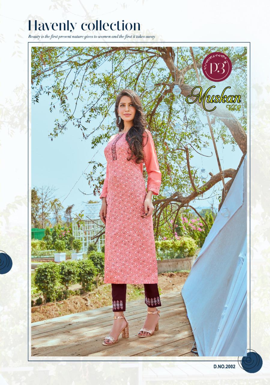 P3 Muskan 2 Latest Fancy Regular Wear Embroidery Work Rayon Kurti With Bottom Collection
