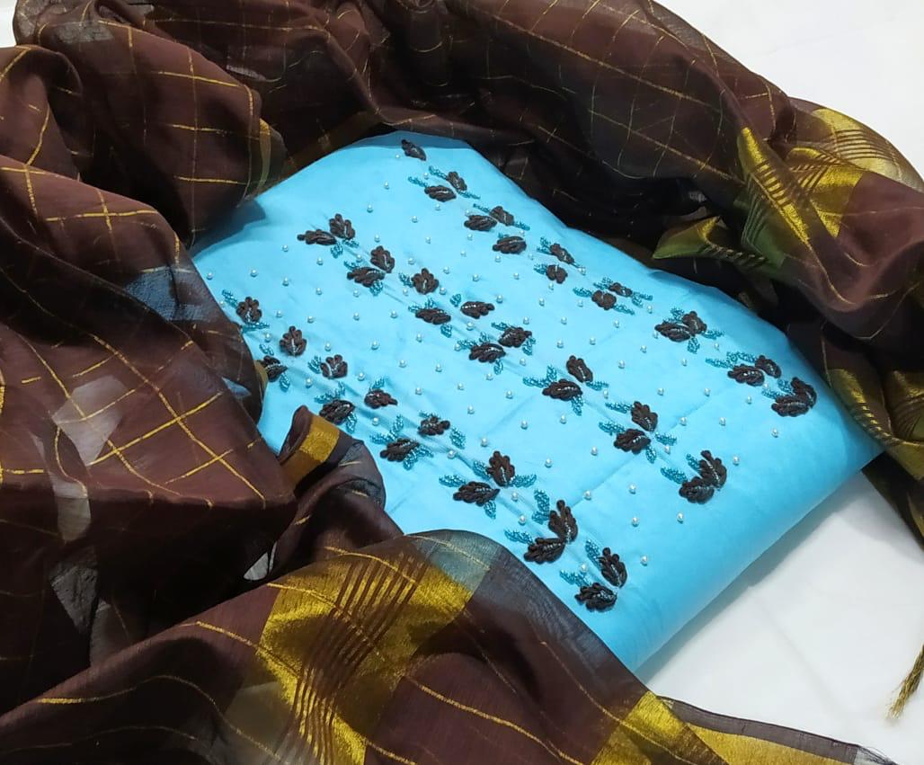 New Dress Material Collection Have Chanderi Handwork With Chanderi Chex Dupatta 