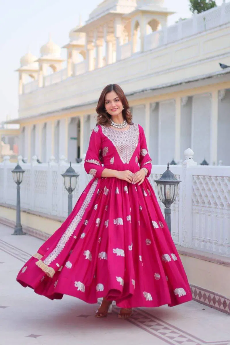 Sn 2399 Beautiful Chinon Gown With Dupatta Wholesale Clothing Distributors In India