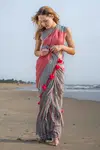 Kz Stripe Cotton Saree 1 Maslin Cotton Digital Geometric Stripe Printed Saree Exporters In India
