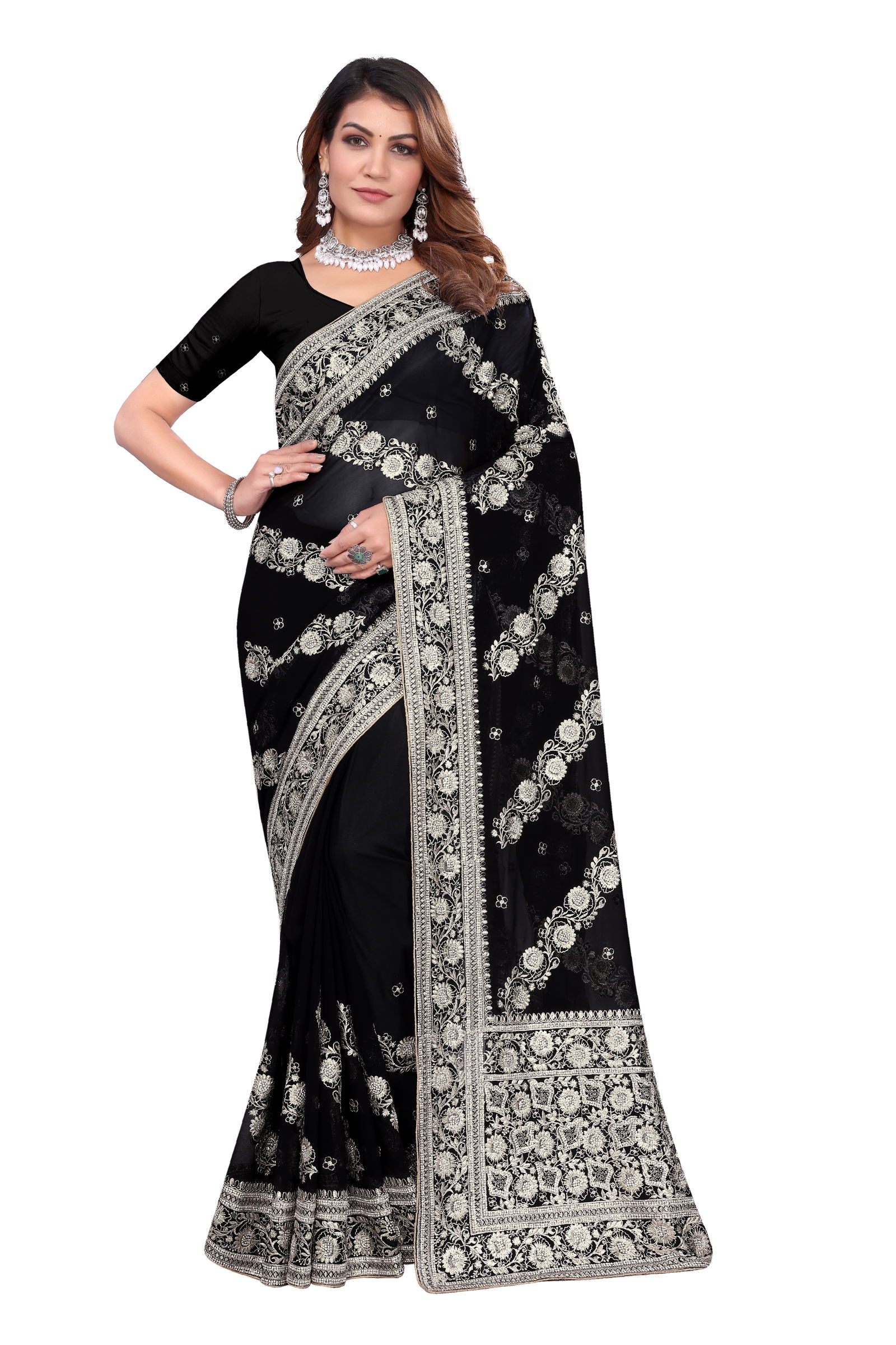 Dulhan By Utsav Nari Georgette Embroidery Sarees Wholesale Price In Surat
