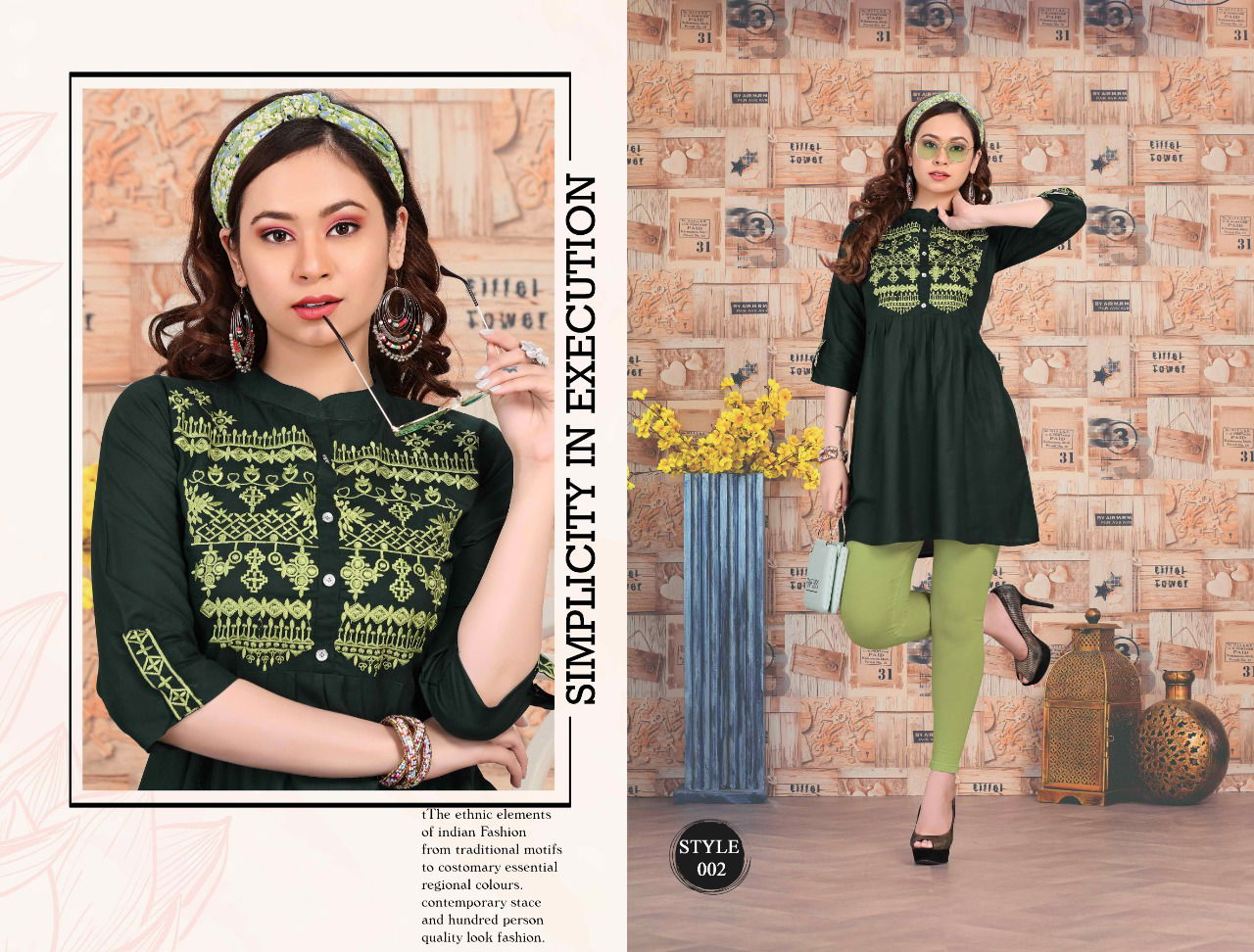 Trendy Sweety Latest fancy Designer Casual Wear Short Embroidery Designer Kurtis Collection
