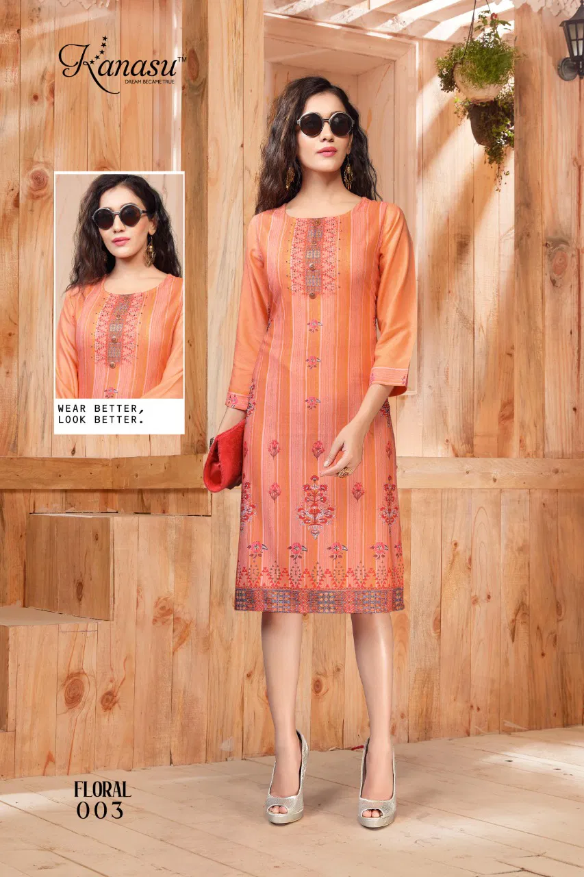 Kanasu Floral Latest Fancy Designer Ethnic Wear Rayon Printed Long Kurti Collection
