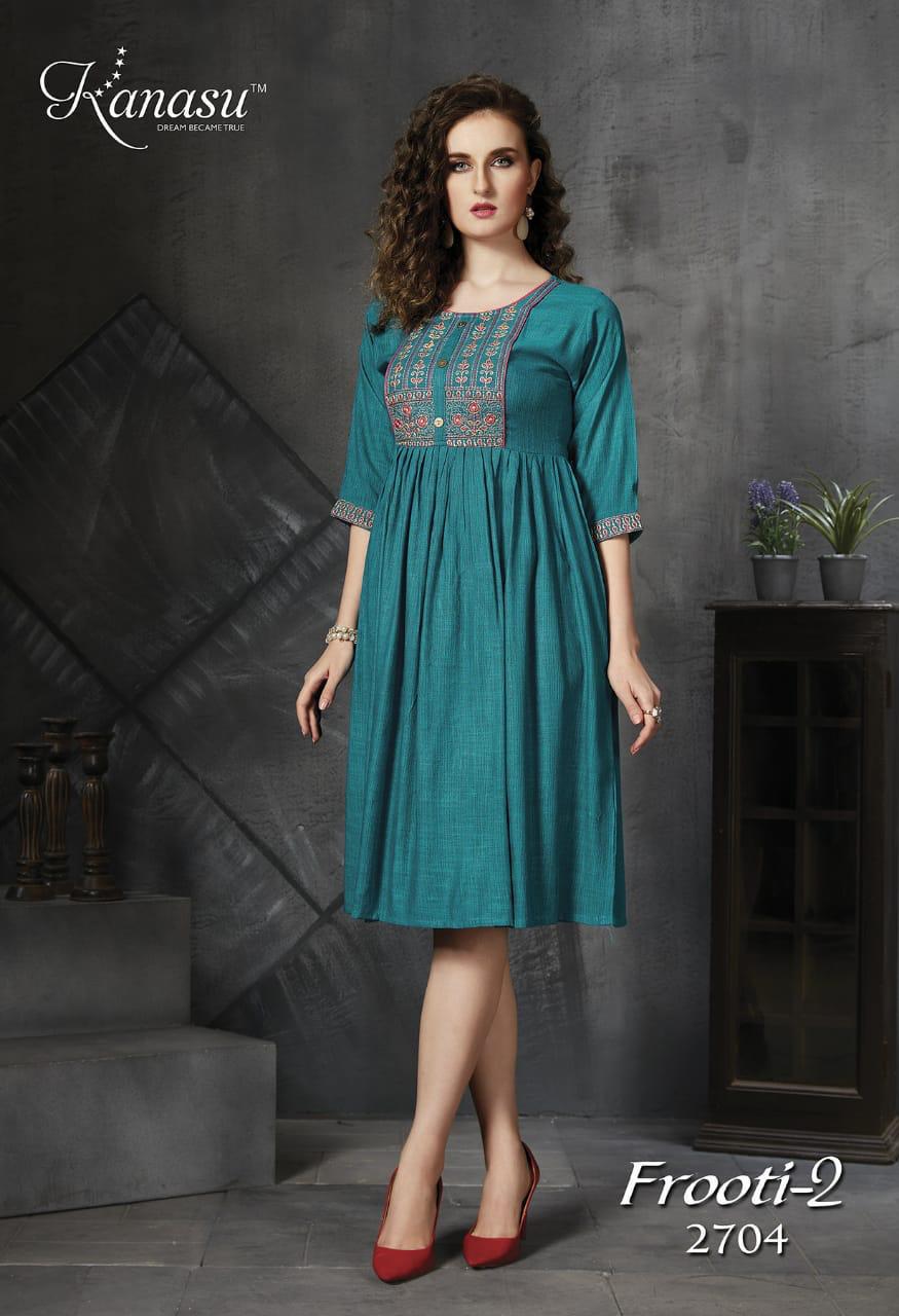 Kanasu Frooti 2 Latest Fancy Designer Ethnic Wear Fancy Rayon Flair Kurtis Collection
