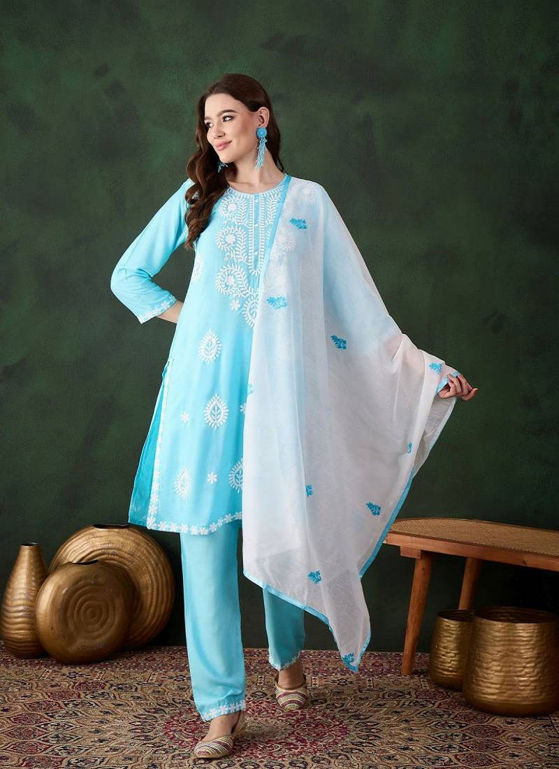 Color Set 8502 Cotton Chikankari Kurti Bottom With Dupatta Wholesale Online