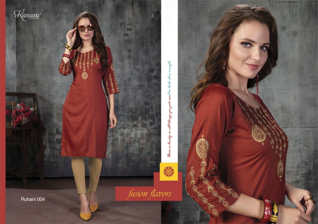 Kanasu Ruhani Straight Latest Designers Festive Wear Embroidery Work Rayon lining  Kurtis Collection