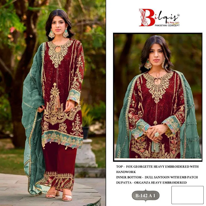Bilqis B 142 A1 To D1 Georgette Pakistani Salwar Suit Wholesale Price In Surat
