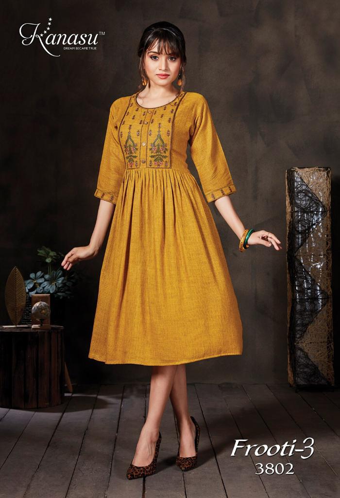 Kanasu Frooti 3 Ethnic Wear Fancy Rayon Flair Kurtis Collection
