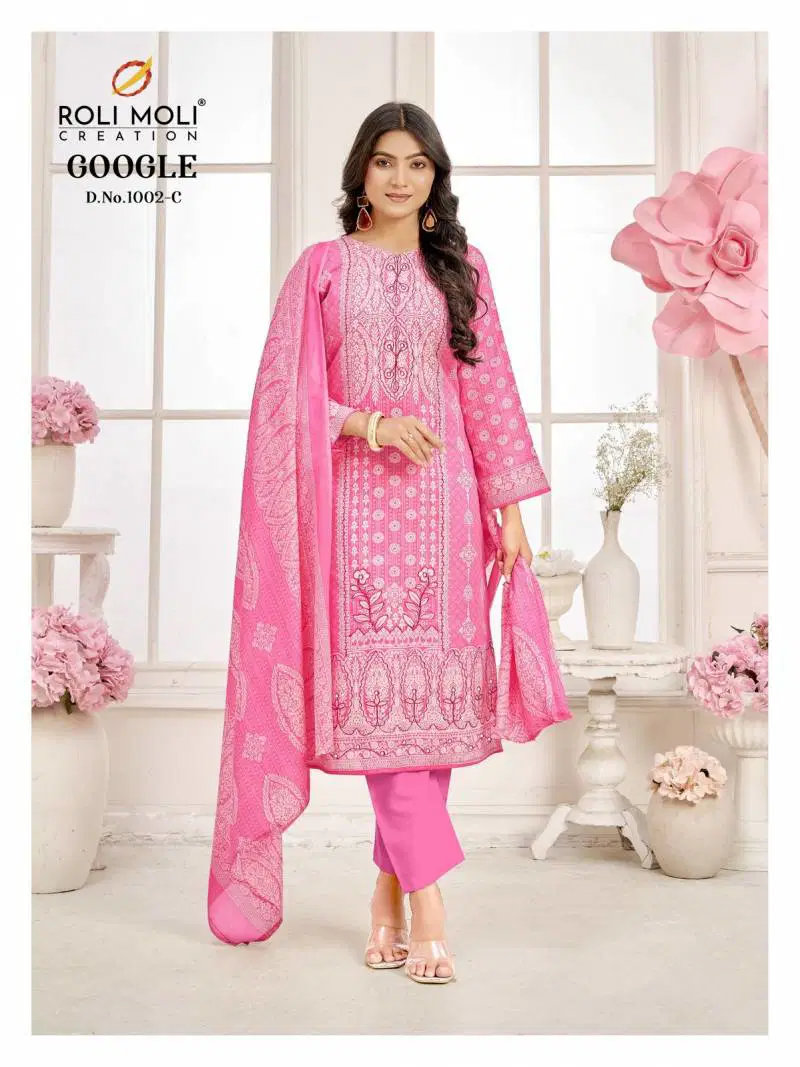 Roli Moli Google 1002 Semi Cambric Printed Dress Material Exporters In India