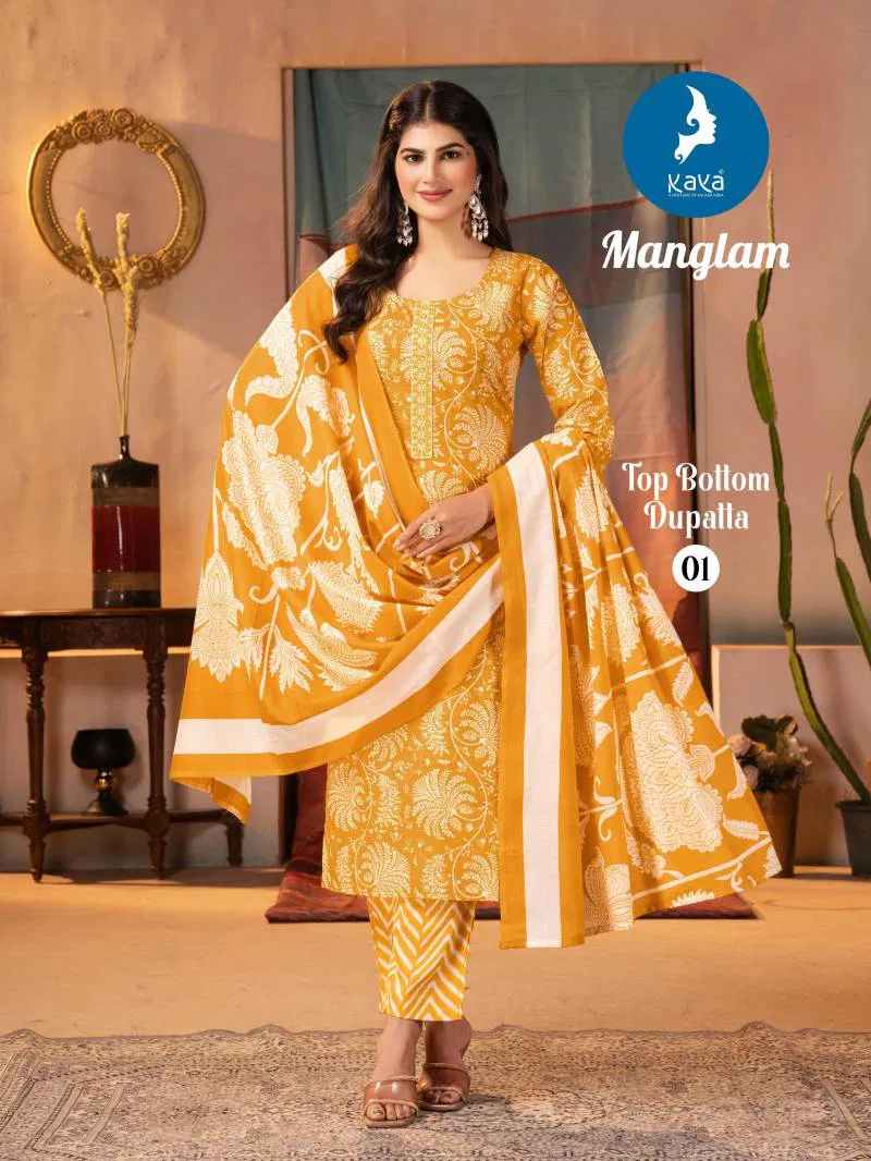 Manglam By Kaya Cotton Printed Kurti Pant With Dupatta Bulk Orders In India