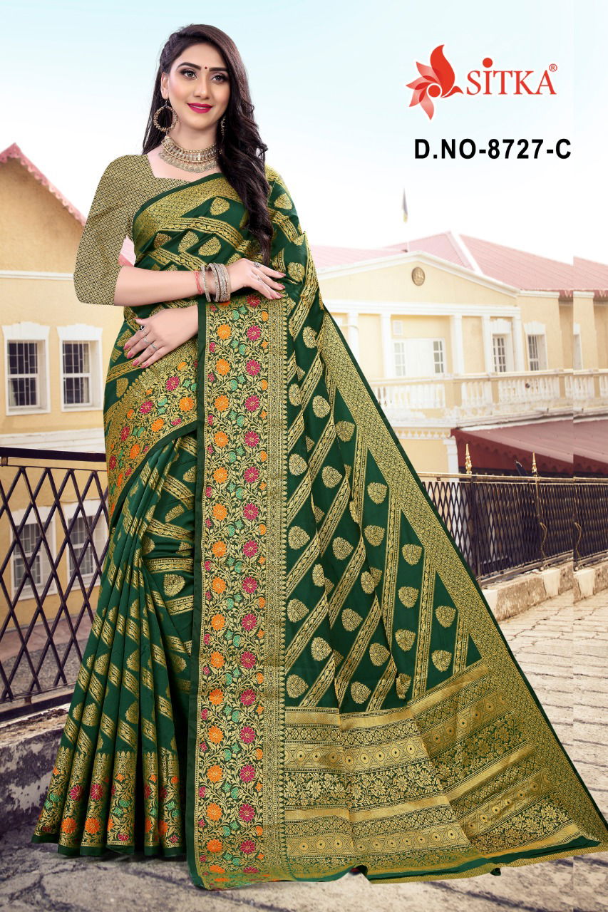 Special Day 8727 Latest Designer Wedding Wear Heavy Cotton Silk Sarees Collection
