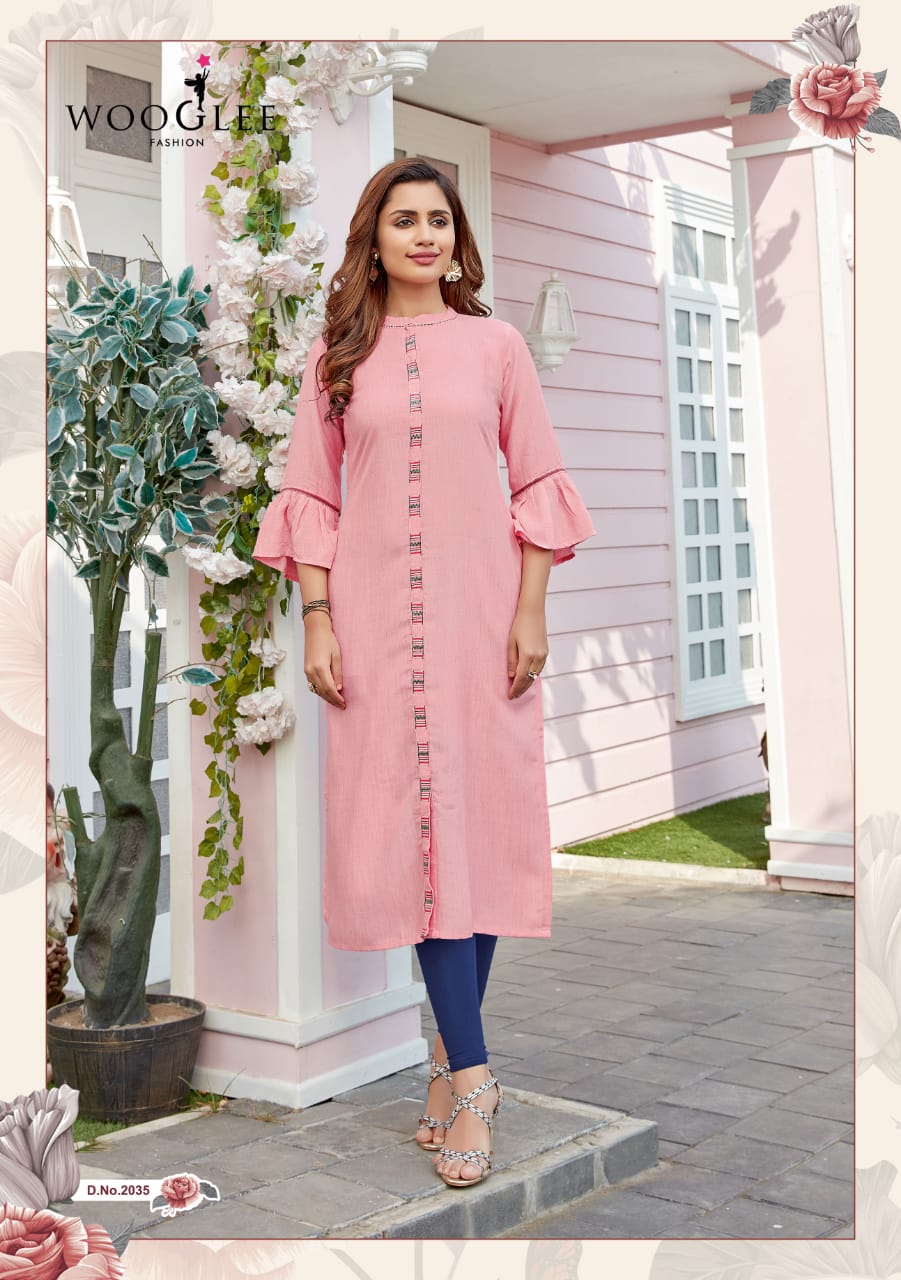 Wooglee Barbella 5 latest fancy Festive Wear Rayon Viscose Designer Kurtis Collection