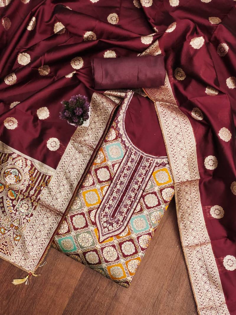 Color Set 9085 Beautiful Jacquard Dress Material Exporters In India