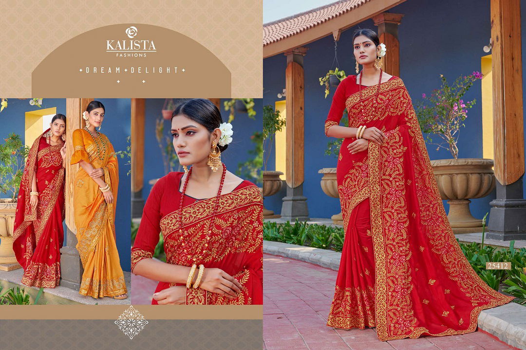 Kalista Kanya Fancy Designer Latest Heavy Wedding Wear Vichitra Silk Embroidery Work Saree Collection
