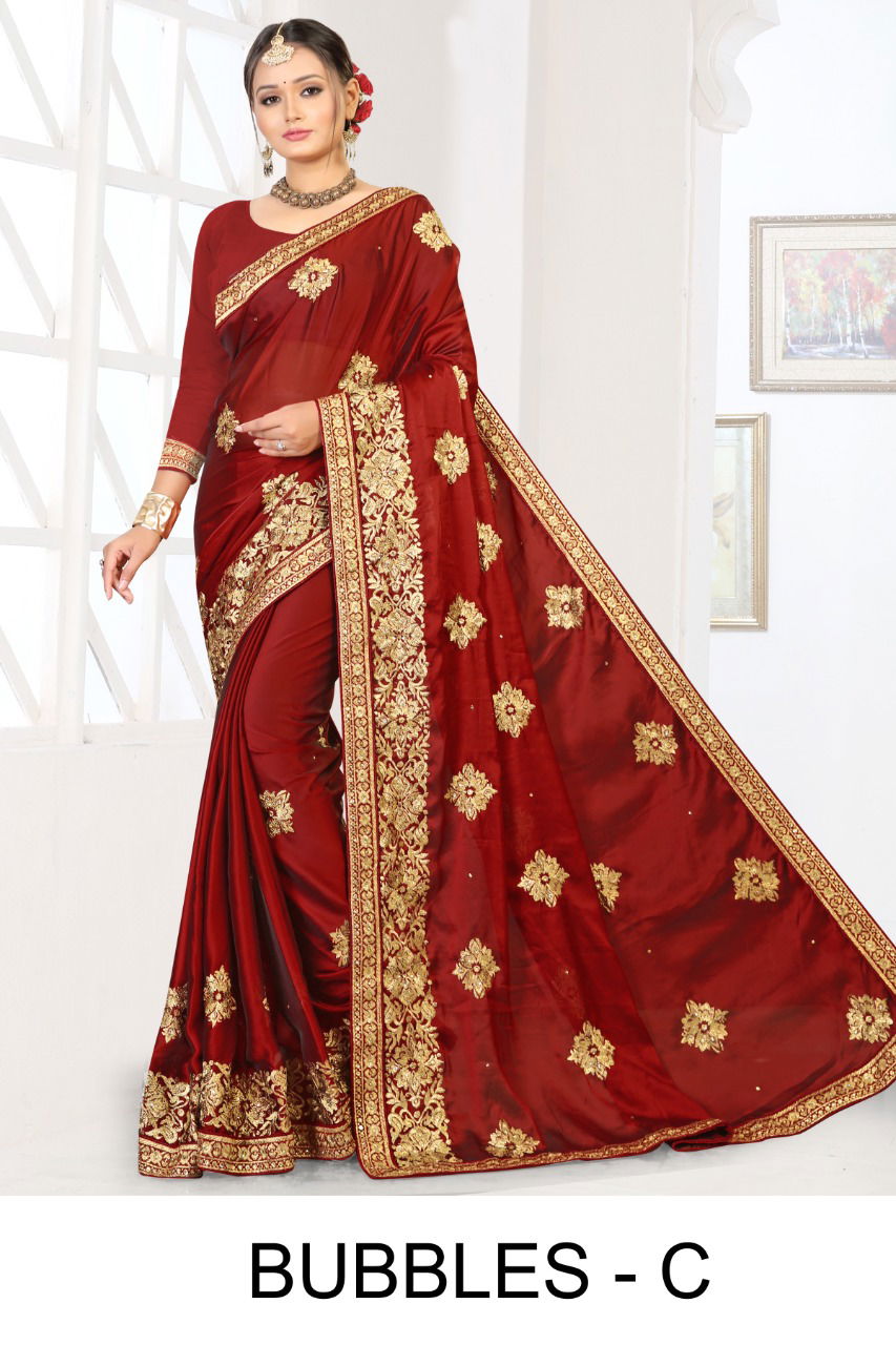 Ronisha Bubbles Festive Wear Designer Embroidery Work silk Saree Collection
