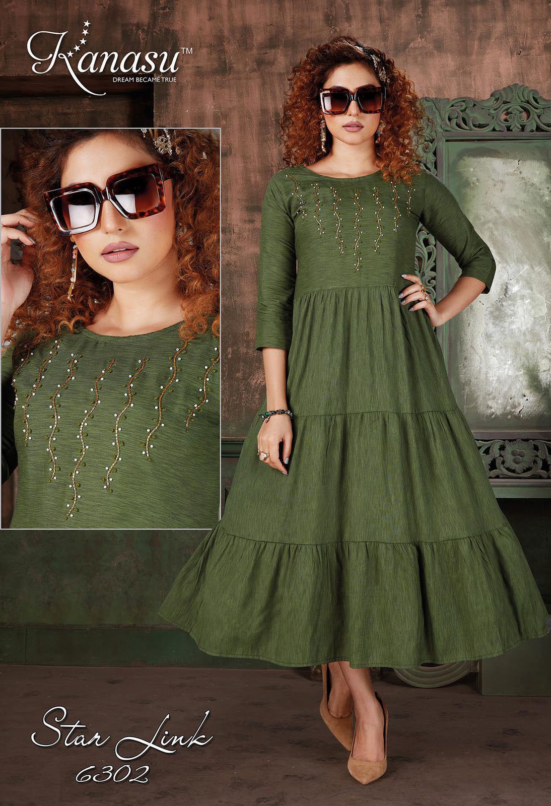 Kanasu Star Link Rayon Designer Ethnic Wear Anarkali Long Kurti Collection