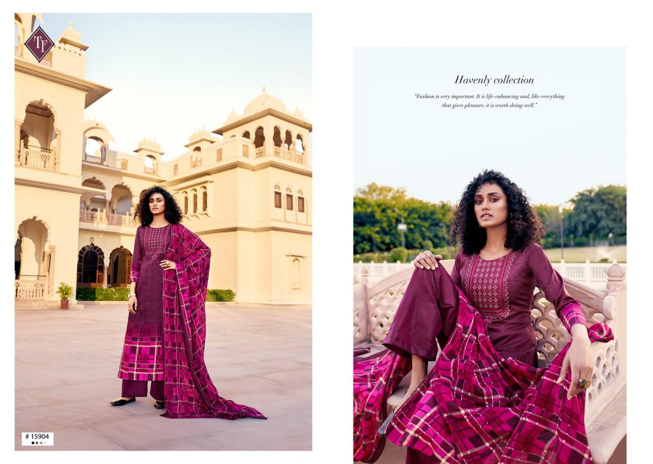 TANISHK MEHNAAZ Latest Fancy Festive Wear Pure Jam Cotton with cross stich embrodery Top With Bottom And Mal Mal Cotton Dupatta Ready Made Wear Collection
