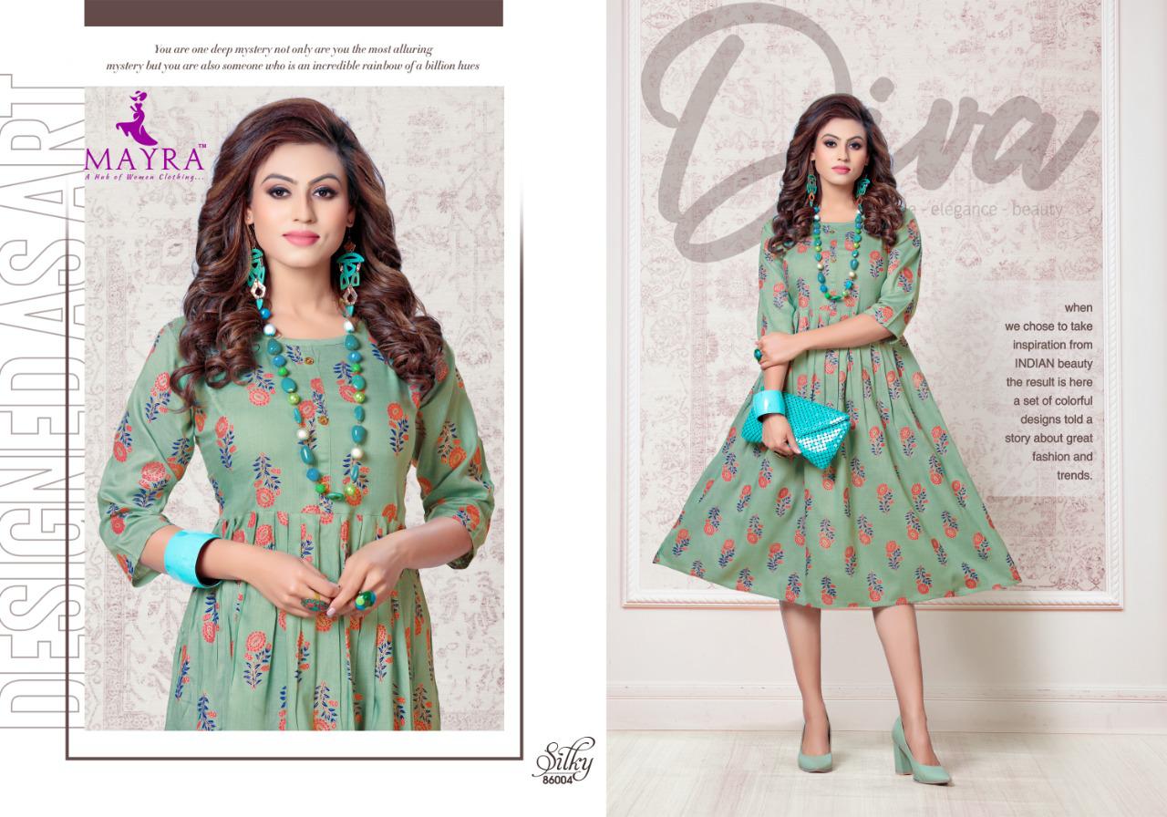 Mayra Silky Ethnic Party Wear Latest Designer Anarkali Rayon Kurti Collection