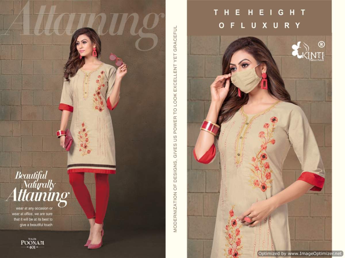 Kinti Poonam 4 Latest Regular Wear Handloom Cotton Embroidery Kurtis Collection
