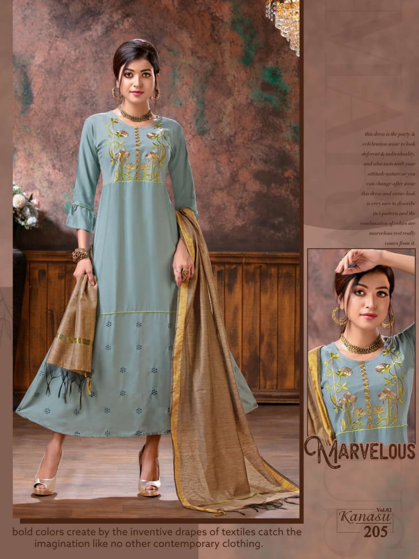 Kanasu Vol 2 Latest Designer Party Wear Anarkali Style Kurti With Dupatta 