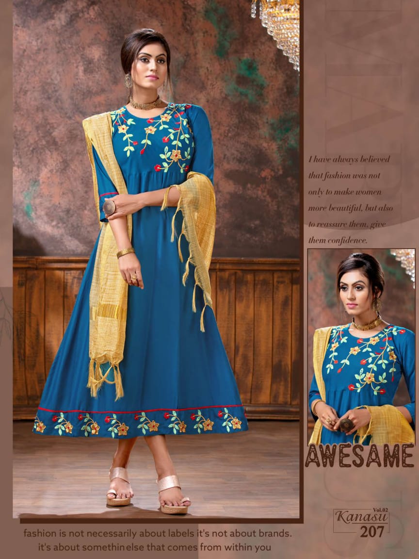 Kanasu Vol 2 Latest Designer Party Wear Anarkali Style Kurti With Dupatta 