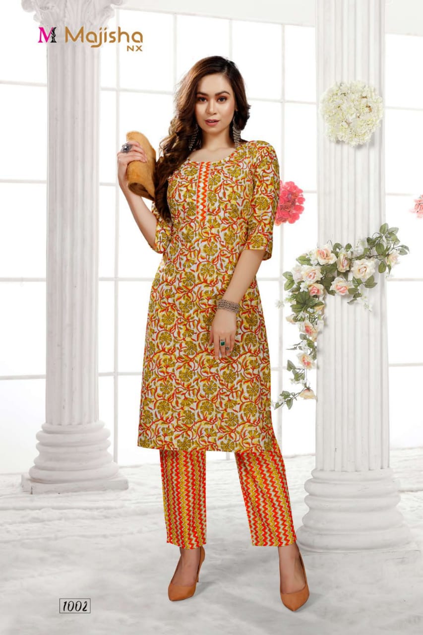 Majisha Nx Cotton House Regular Wear Cotton Printed Kurti With Bottom Collection