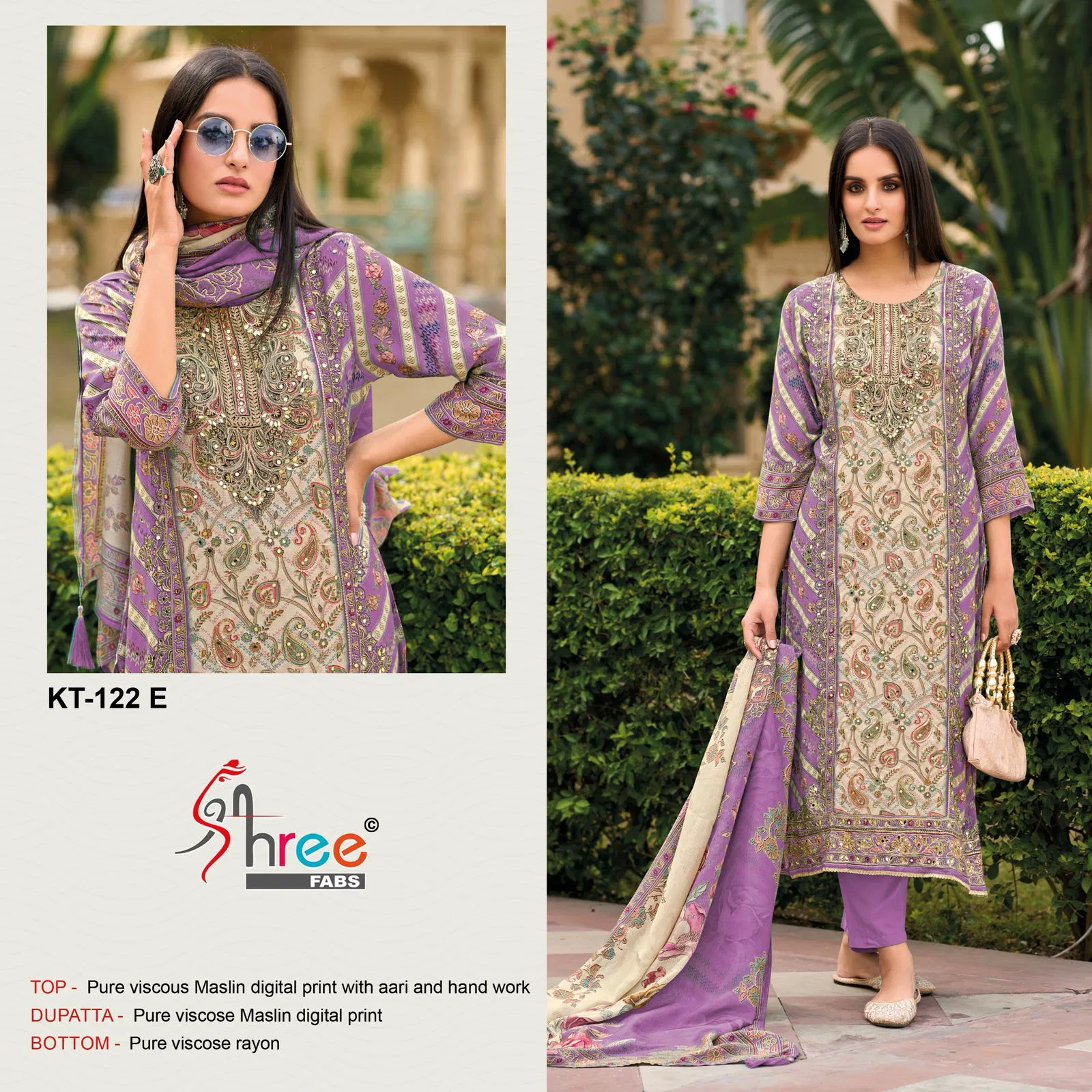 KT 122 E To H By Shree Viscose Maslin Digital Printed Salwar Suits Wholesale In Surat